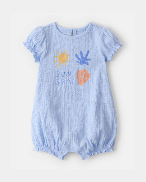 baby girl 'sun sea' short-sleeve romper - blue