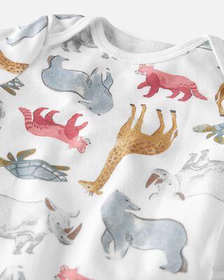 Product image 2 of Baby Organic Cotton Rib 3-Pack Animal & Striped Bodysuits