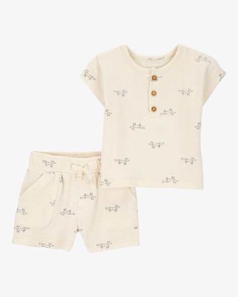  Product image 1 of Baby 2-Piece Fox Print Tee & Short Set - Khaki