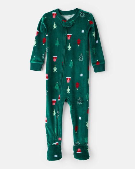 toddler green trees dreamplush long-sleeve snug fit 1-piece pajamas - green