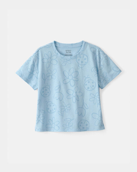 toddler girl ladybug floral relaxed top - blue