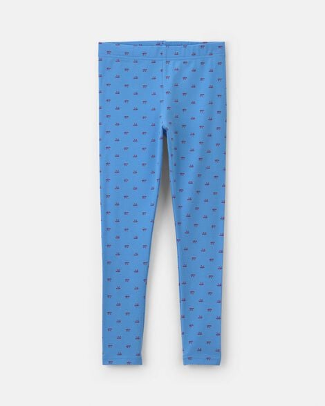 girls bow pull-on stretch leggings - blue
