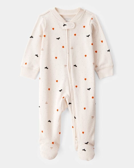 baby halloween 2-way zip cotton sleep & play pajamas - ivory