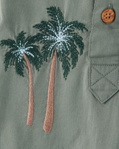  Product image 2 of Baby  Palm Tree Print Button-Front Romper-Green