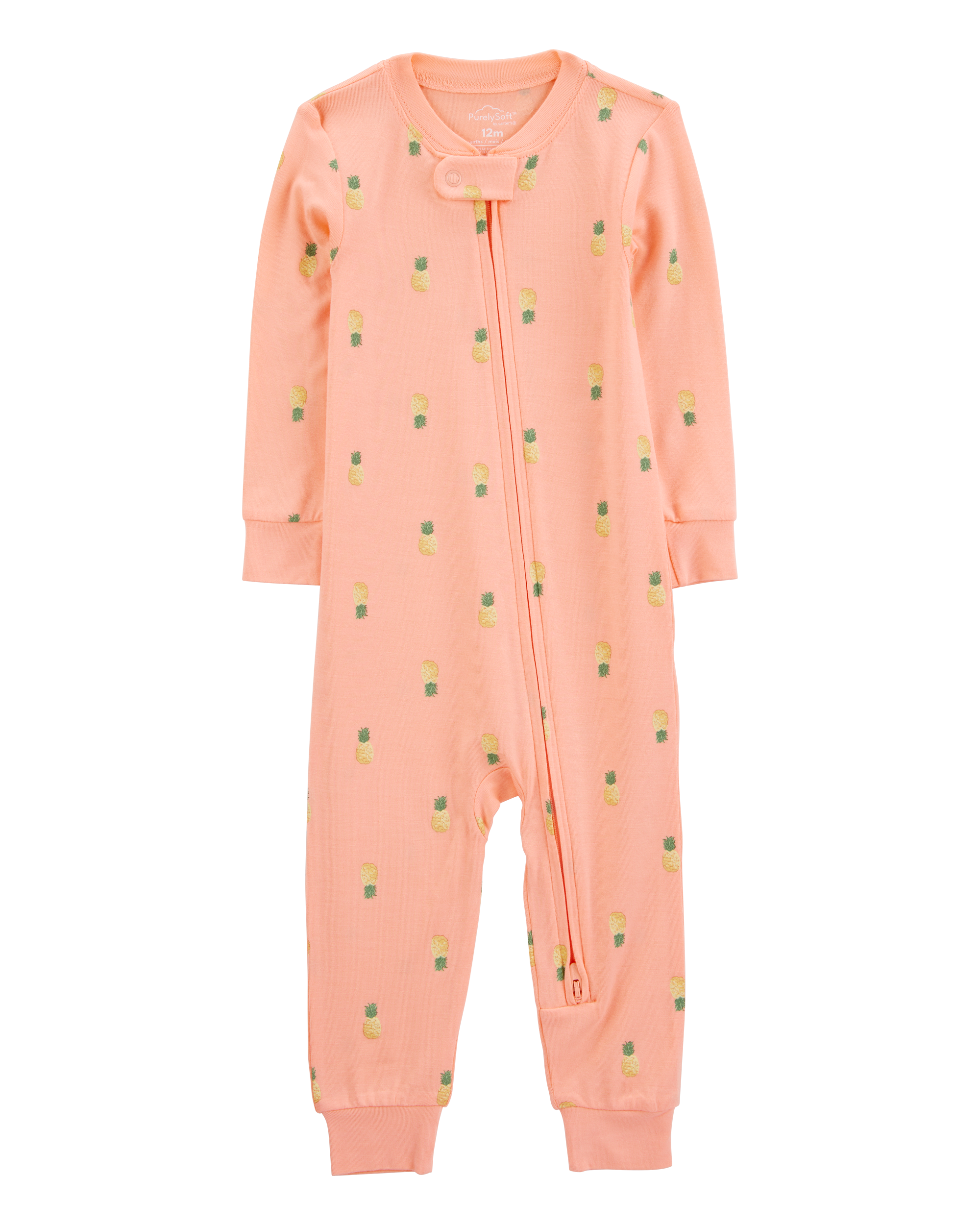 Baby Pineapple Print PurelySoft Footless 1-Piece Pajamas - Coral