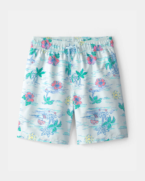 boys tropical beach swim trunks - blue