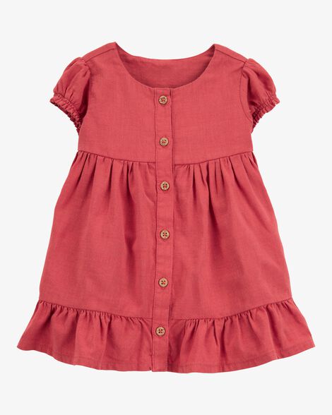  Product image 1 of Baby Short-Sleeve Linen Look-Alike Tiered Dress - Red