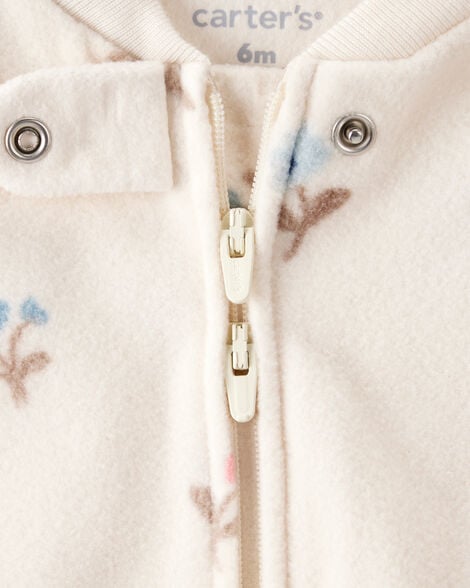 Baby Girl Floral Print Loose Fit Long-Sleeve 2-Way Zip Sleep & Play - Cream
