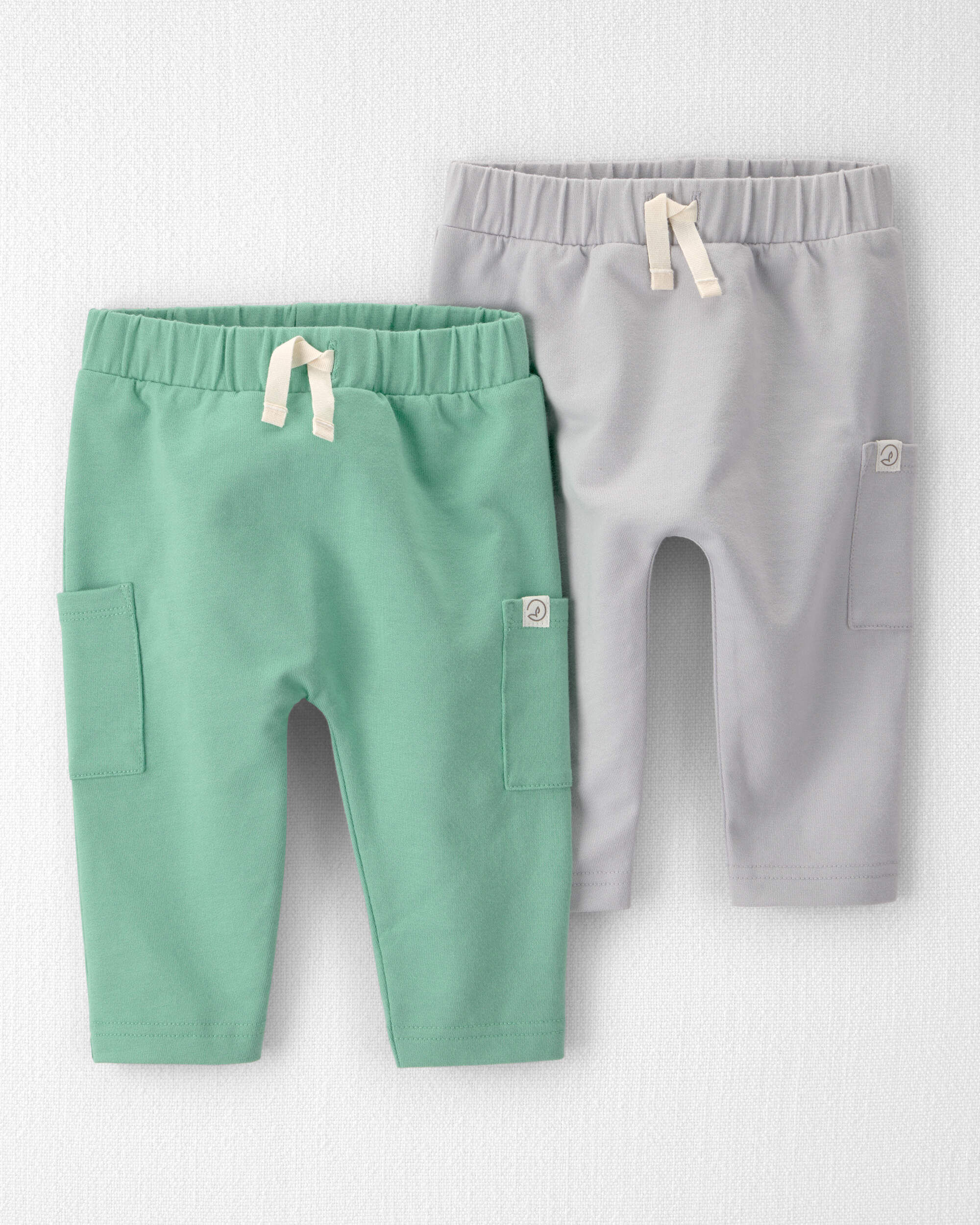 Little Planet Baby 2-Pack Organic Cotton French Terry Joggers 12M Summer Grey, Celery Green