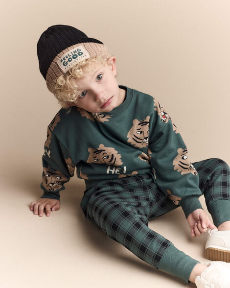 Toddler 'Feeling Good' Reversible Beanie - Black/Tan