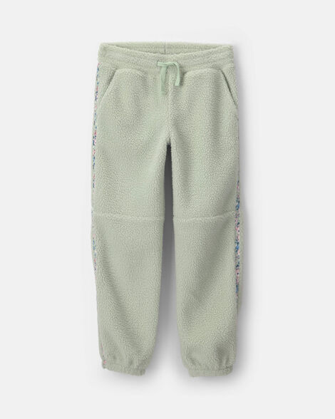 Girls Floral Fleece Joggers - Green