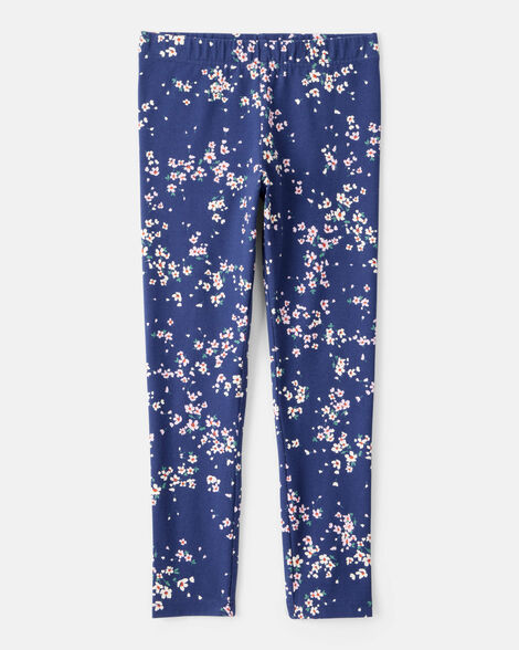 Product image 1 of Girls Floral Cotton Pull-On Stretch Leggings - Navy
