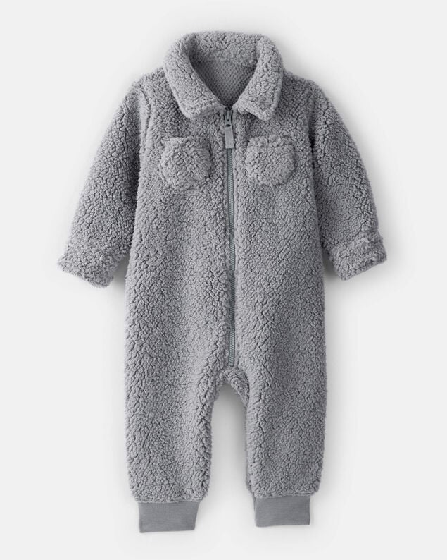 Product image 1 of Baby Boy Sherpa Pocket Zip-Up Jumpsuit - Grey