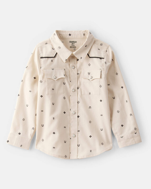 Product image 1 of Toddler Boy Western Print Cotton Long-Sleeve Button-Down Shirt - Ivory