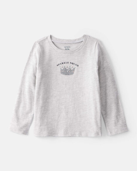 toddler girl sparkle squad long-sleeve graphic tee - grey