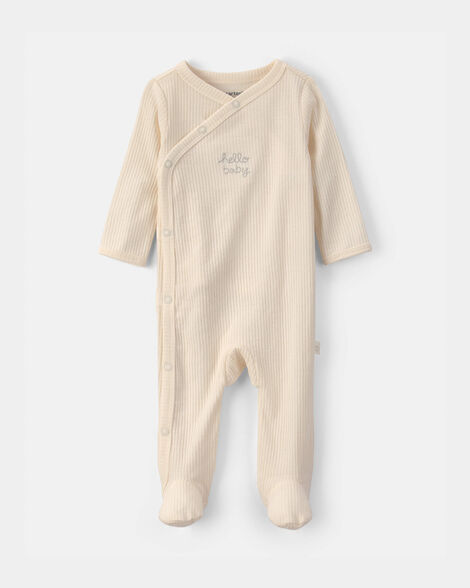 baby 'hello baby' cotton sleep & play pajamas - cream