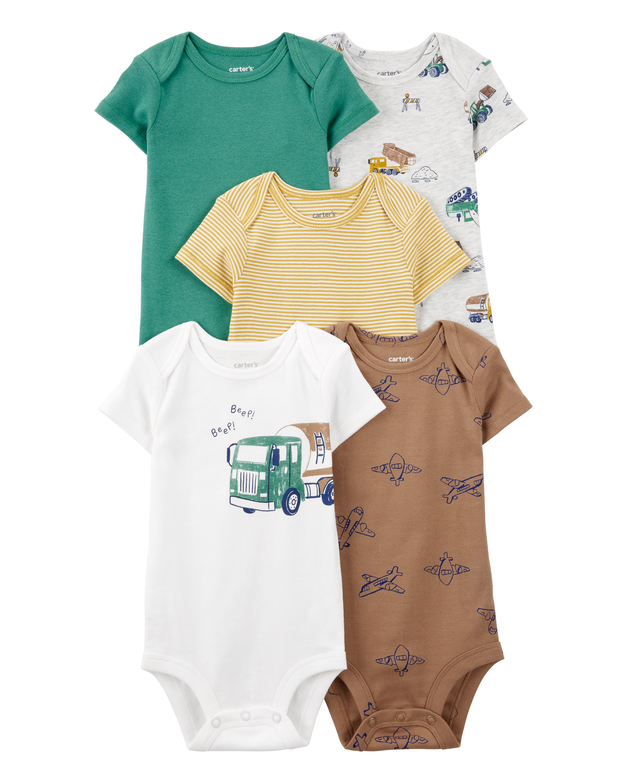 Baby Boy 5-Pack Construction Short-Sleeve Bodysuits