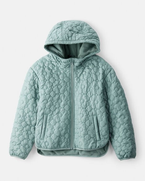 Girls Flowers Long-Sleeve Midweight Quilted Jacket - Green