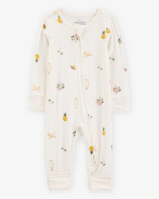 Product image 1 of Baby Tropical Print 2-Way Zip PurelySoft Convertible Foot Sleep & Play Pajamas - Ivory