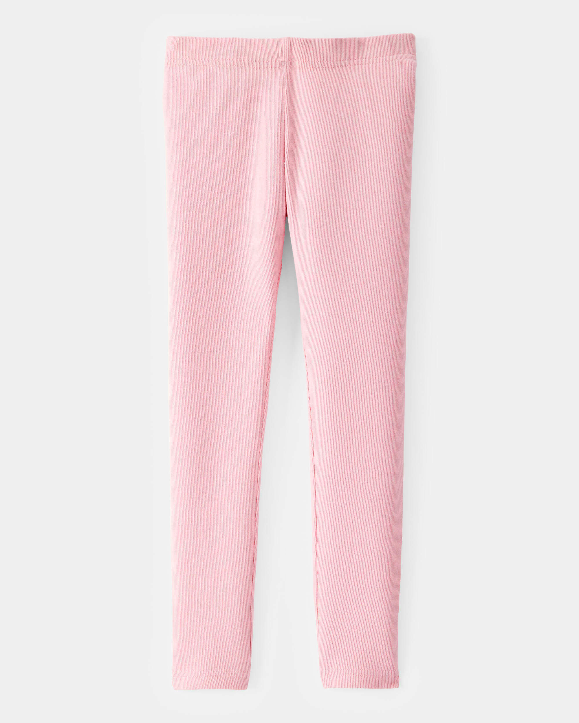 Kid Solid Cotton Ribbed Stretch Leggings - Pink