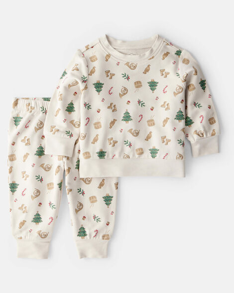 baby boy print purelysoft long-sleeve tee & pant set - white