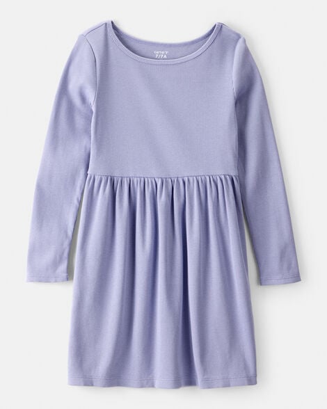 girls long sleeve cotton dress - purple