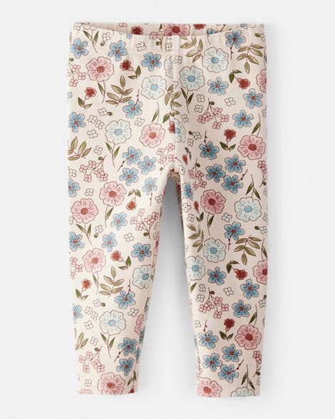 baby girl floral pull-on stretch leggings - cream
