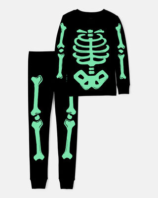 Product image 2 of Kid 2-Piece Glow Halloween Skeleton 100% Snug Fit Cotton Pajamas - Black