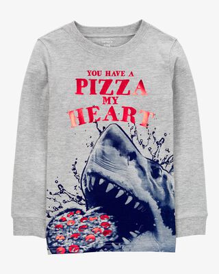 Product image 1 of Kid Shark Cotton Blend Long-Sleeve Tee - Gray