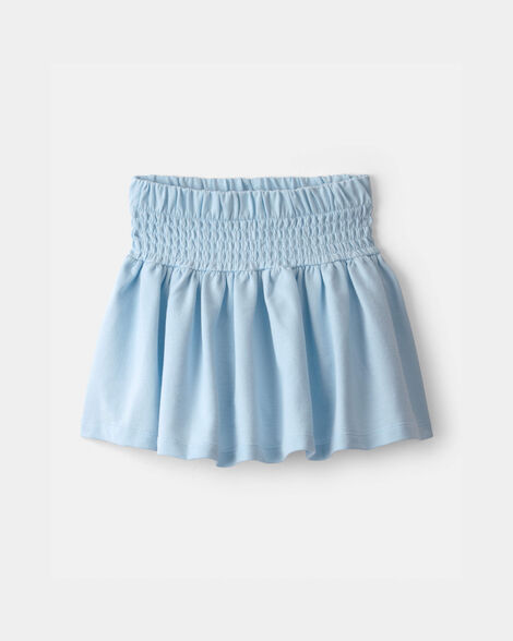 girls french terry smocked skort - blue