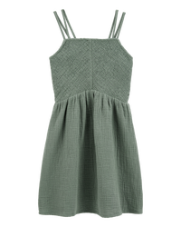Kid Smocked Gauze Dress - Green