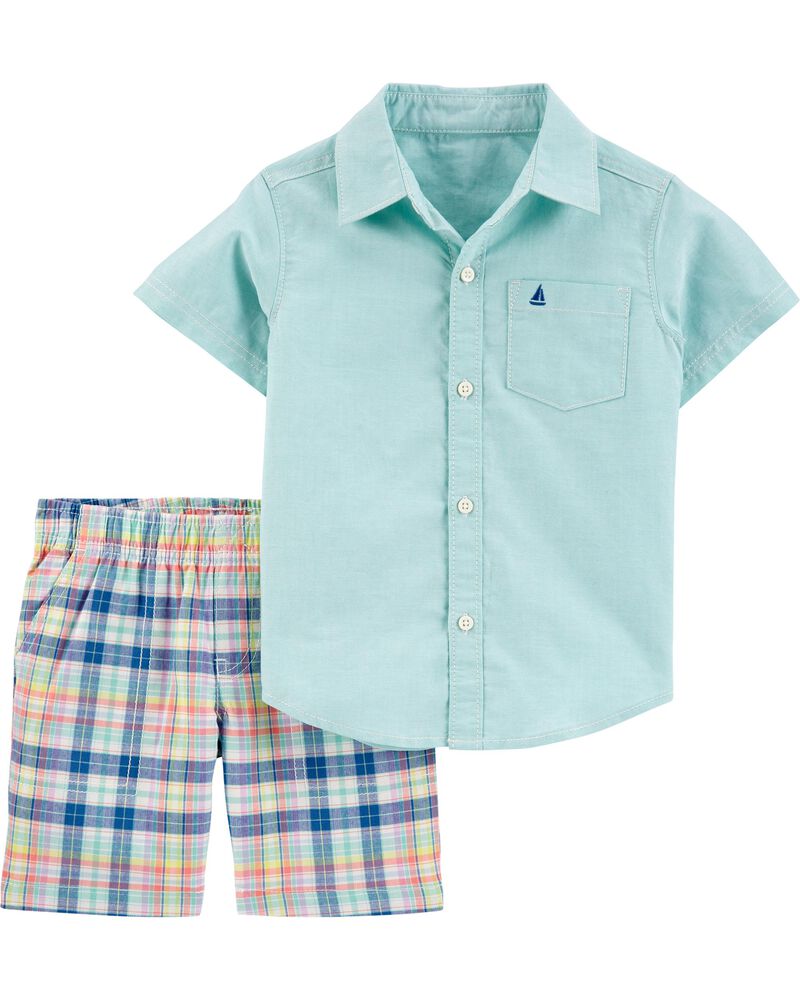 2 Piece Oxford Button Front Shirt Plaid Short Set Carters Com