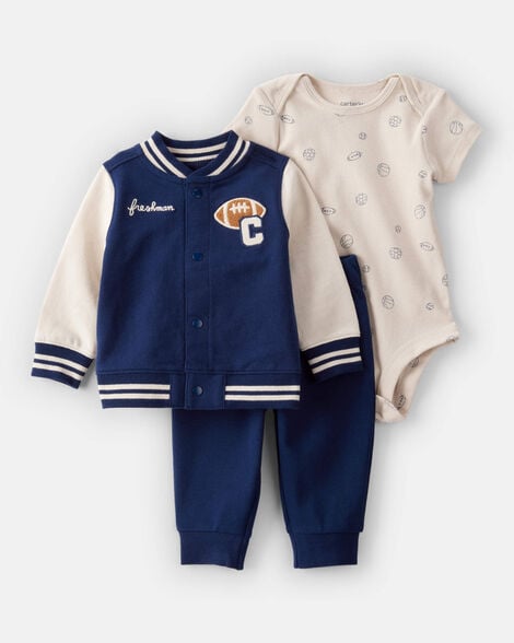 baby 3-piece varsity freshman little jacket set - navy/ivory