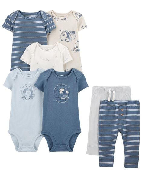 Product image 1 of Baby 7-Piece Panda Print Bodysuits & Pants Set