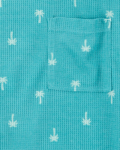  Product image 2 of Boys Palm Tree Print Loose Fit Waffle Knit 2-Piece Pajamas - Turquoise