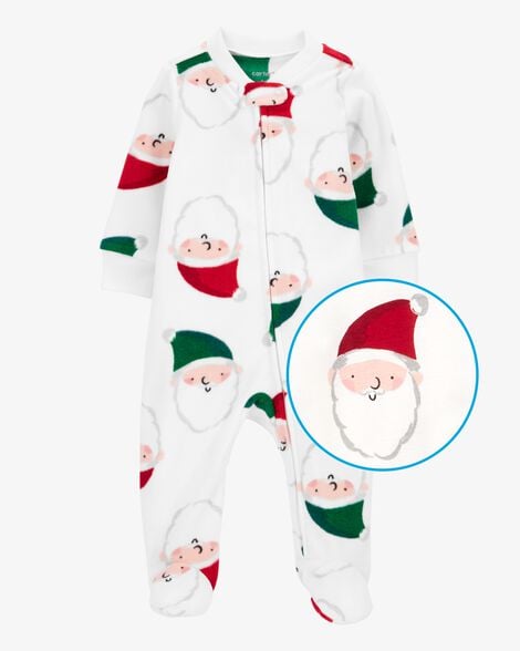 Newborn Christmas Pajamas Girl Baby Santa Zip-Up Fleece Sleep Play