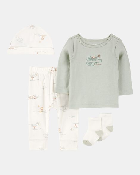 baby 4-piece alligator outfit set - green
