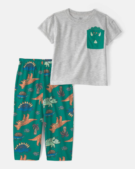 toddler boy dinosaur loose fit 2-piece pajama set - green/grey
