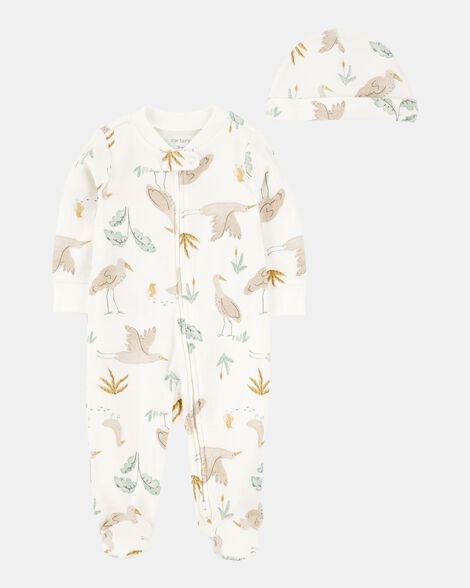 baby 2-piece 2-way zip sleep & play & headwrap set - ivory