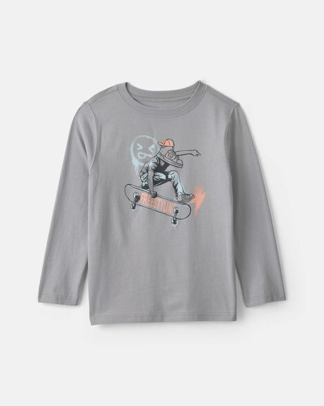 boys skateboarder long-sleeve graphic tee - grey