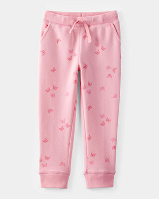 Product image 1 of Toddler Butterfly Print Fleece Drawstring Joggers - Pink