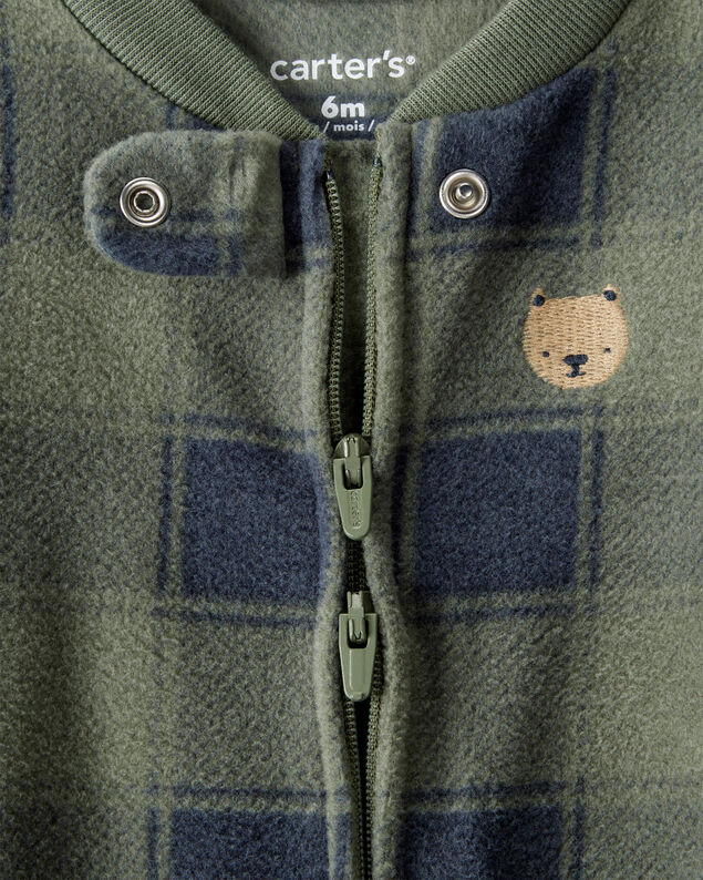Product image 2 of Baby Boy Bear Plaid Print Loose Fit Long-Sleeve Sleep & Play Pajamas - Green