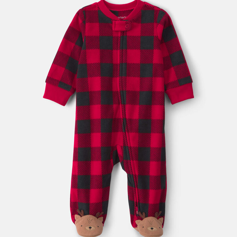 Baby Buffalo Check Fleece 2-Way Zip Sleep & Play Pajamas - Red/Black