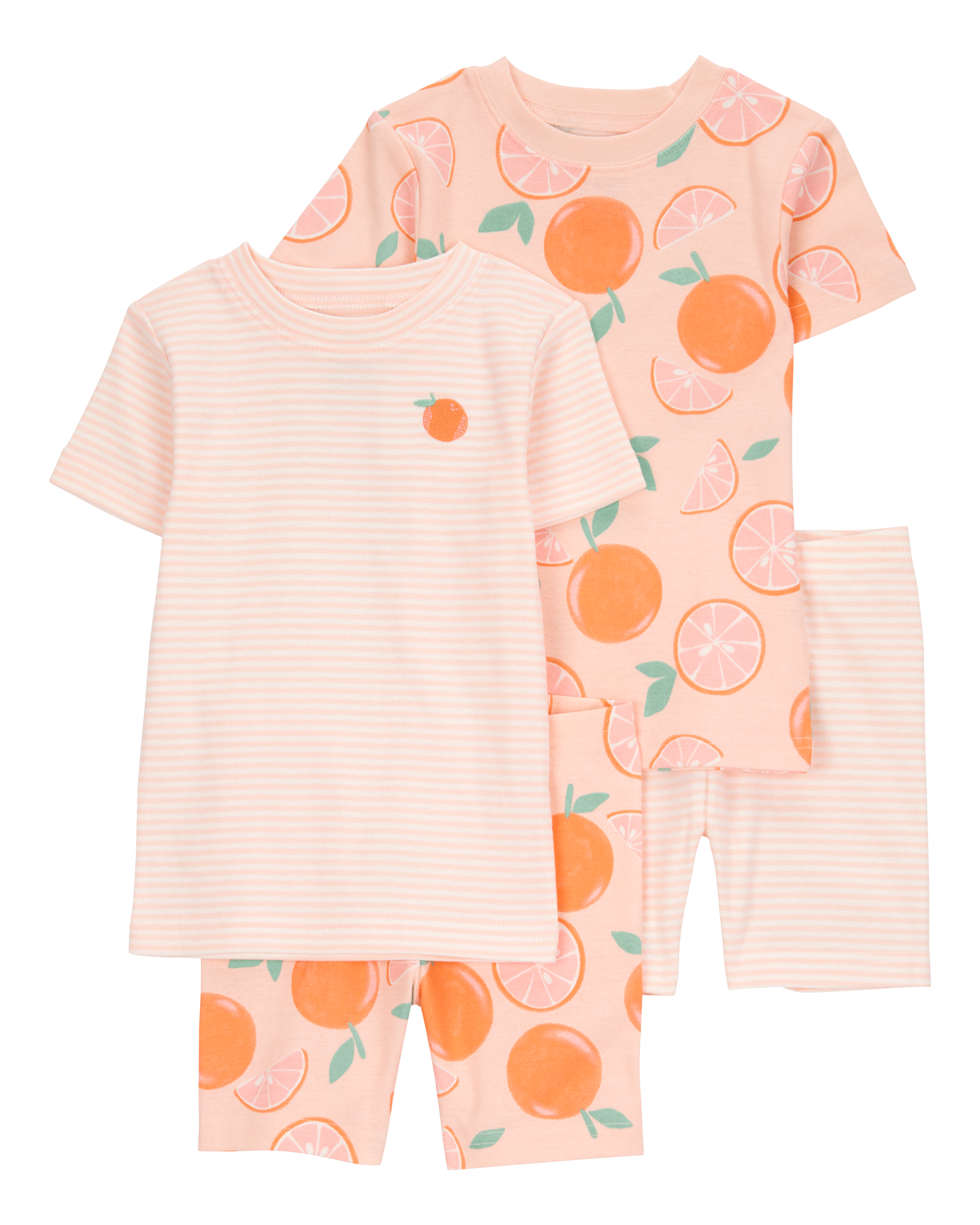 Toddler Orange Print Snug Fit Cotton 4-Piece Pajamas