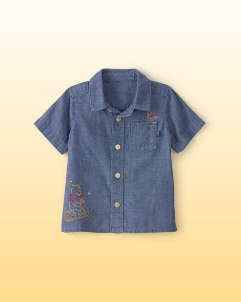 Baby Boy Disney© Winnie the Pooh Chambray Embroidered Button-Down Shirt - Medium Wash
