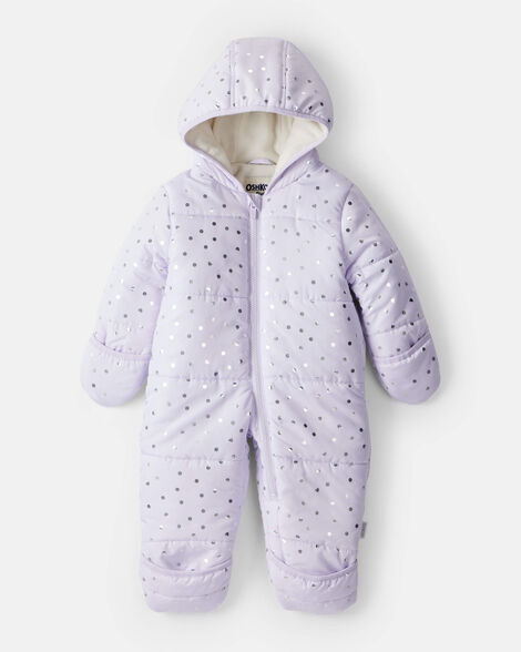 Baby Girl 1-Piece Hooded Pram Snowsuit - Lavender