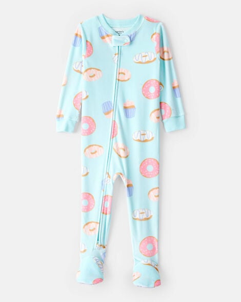 toddler girl donuts dreamplush long-sleeve snug fit 1-piece pajamas - blue