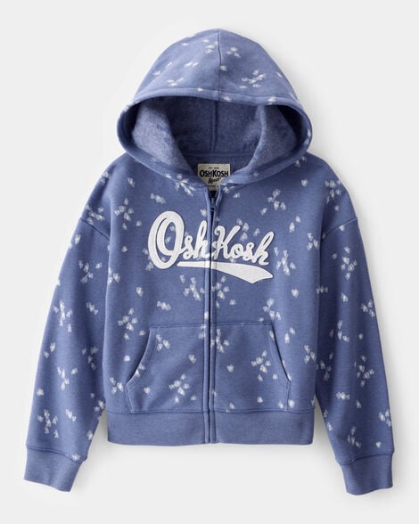 Girls OshKosh Logo Heart Hooded Zip-Up Jacket - Navy