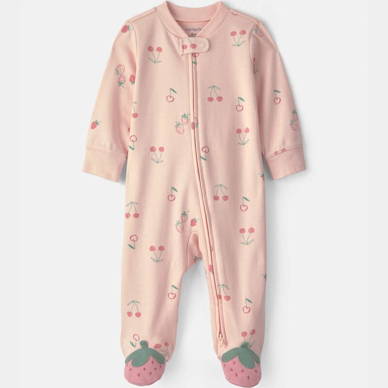 Baby Girl Strawberry 100% Cotton 2-Way Zip Sleep & Play Pajamas - Pink