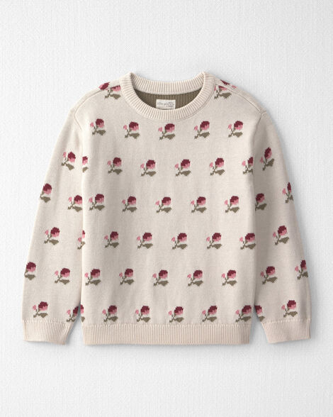Girls Organic Cotton Sweater Knit Pullover in Wildflower Maize